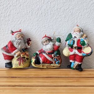 Vintage Blow Mold Plastic Santa Claus Ornament Christmas Holiday Figure Lot Of 3